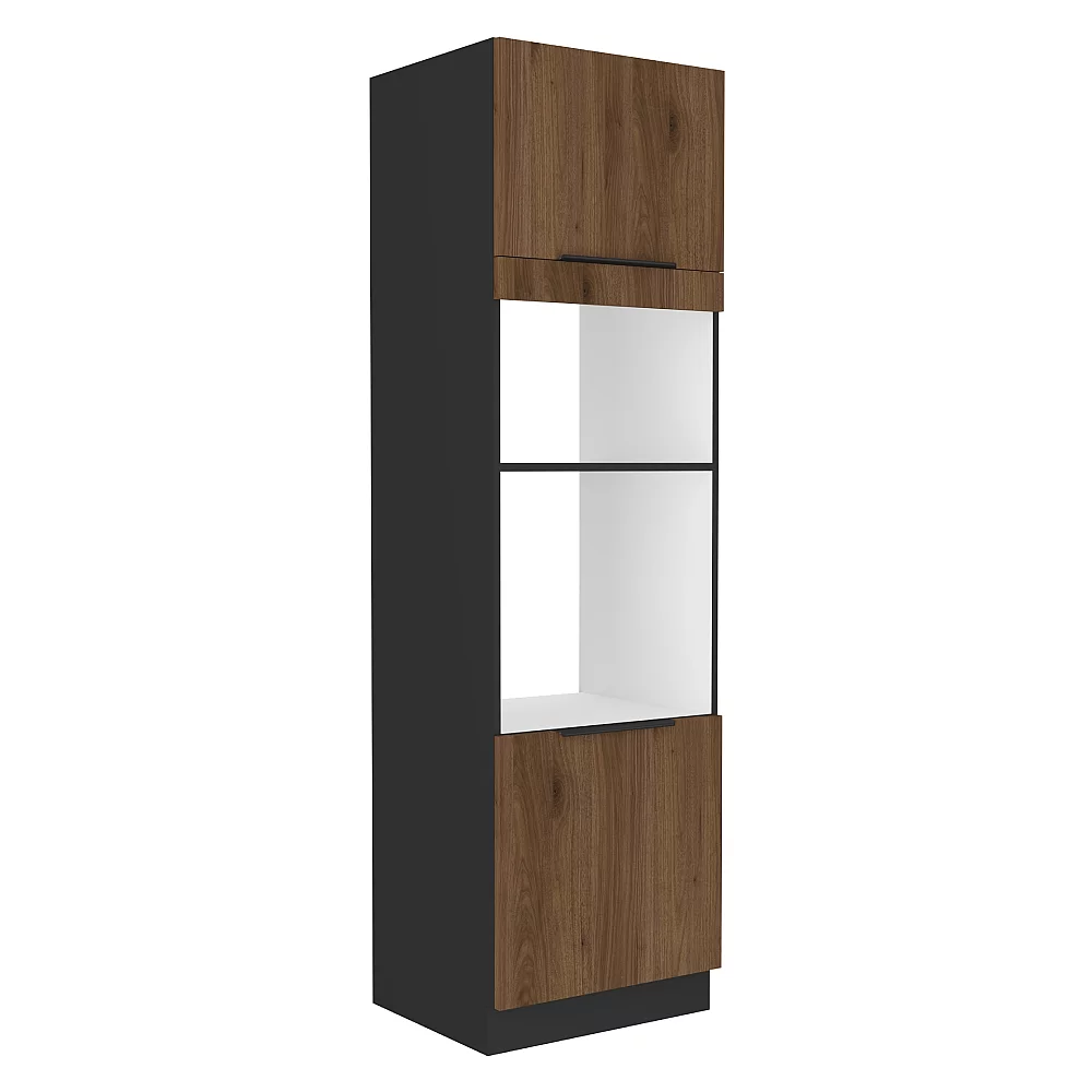 Vysoká skříňka na troubu a mikrovlnou troubu, ořech okapi/černá, MENZO 60 DPM-210 2F