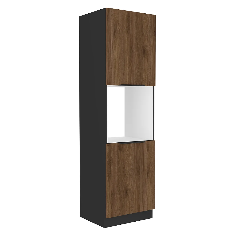 Vysoká skříňka na vestavnou troubu, černá/ořech okapi, MENZO 60 DP-210 2F