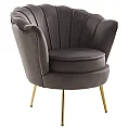 Křeslo ve stylu Art-deco, šedohnědá Velvet látka/gold chrom zlatý, NOBLEO