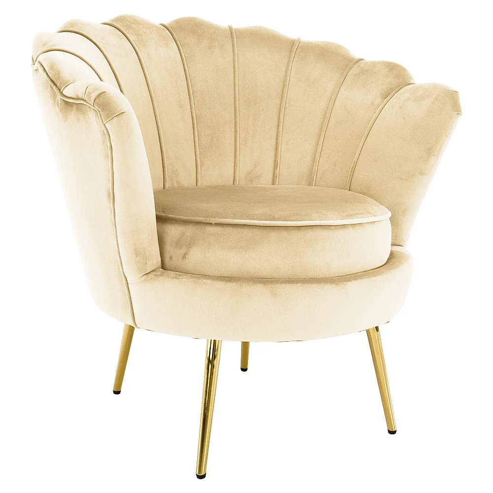 Křeslo ve stylu Art-deco, béžová Velvet látka/gold chrom zlatý, NOBLEO