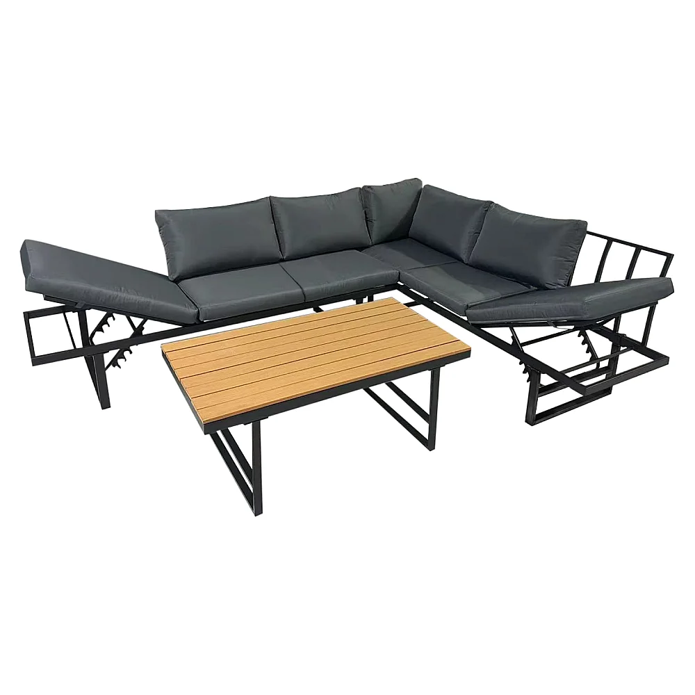 Zahradní set, černá/tmavě šedá/přírodní, ILARIA