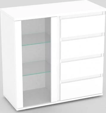REA AMY 9 - elegantní komoda se 4 zásuvkami a prosklenými dvířky
