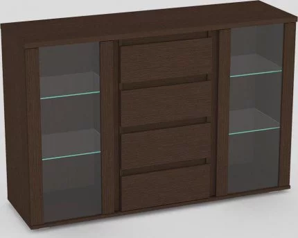 REA AMY 10 - elegantní komoda se 4 zásuvkami a 2x prosklenými dvířky