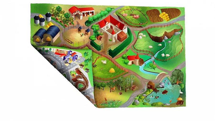 Dětská podložka oboustranná Město-farma - Oboustranná dětská podložka město-farma 75x100 cm