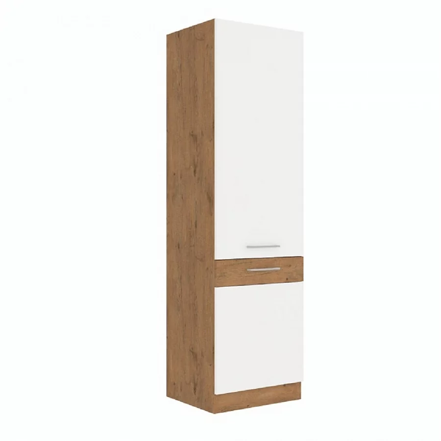 Vysoká skříňka, dub lancelot / bílá extra vysoký lesk HG, VEGA 60 DK-210 2F