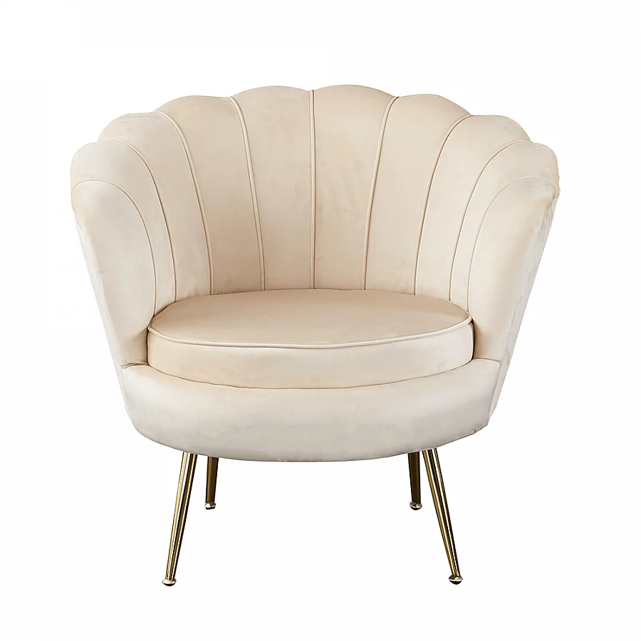 Křeslo ve stylu Art-deco, béžová Velvet látka / gold chrom-zlatý, NOBLIN